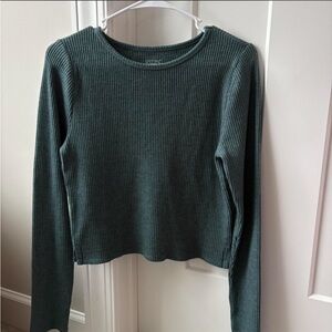 PacSun Ribbed Crewneck Long Sleeve Top in Teal Green